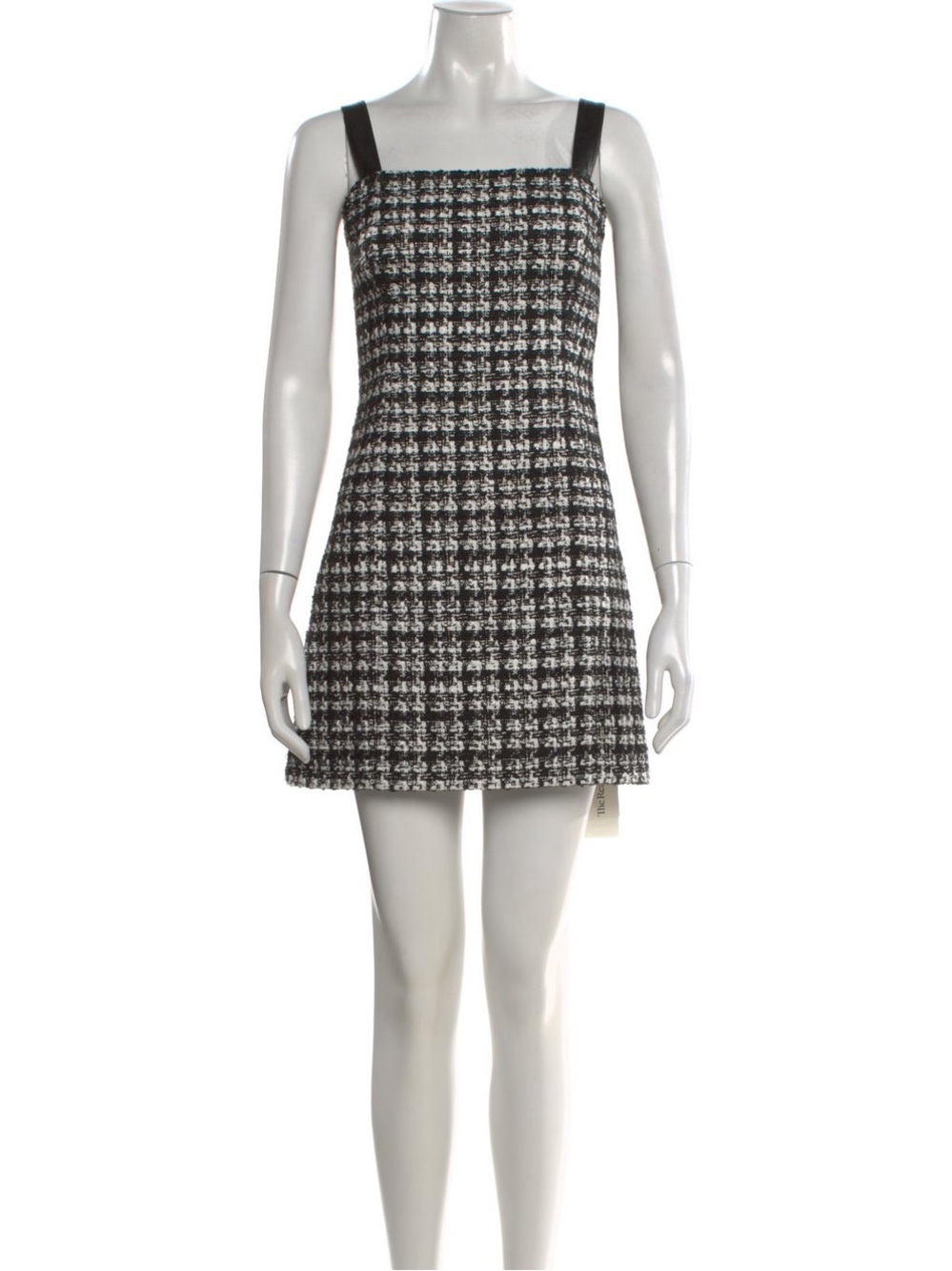 Alice + Olivia Bonita Faux Leather Trim Tweed Mini Dress Black White 8